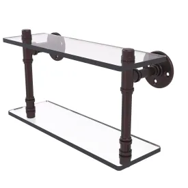 16" Double Glass Shelf, Antique Bronze Finish