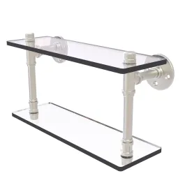 16" Double Glass Shelf, Satin Nickel Finish