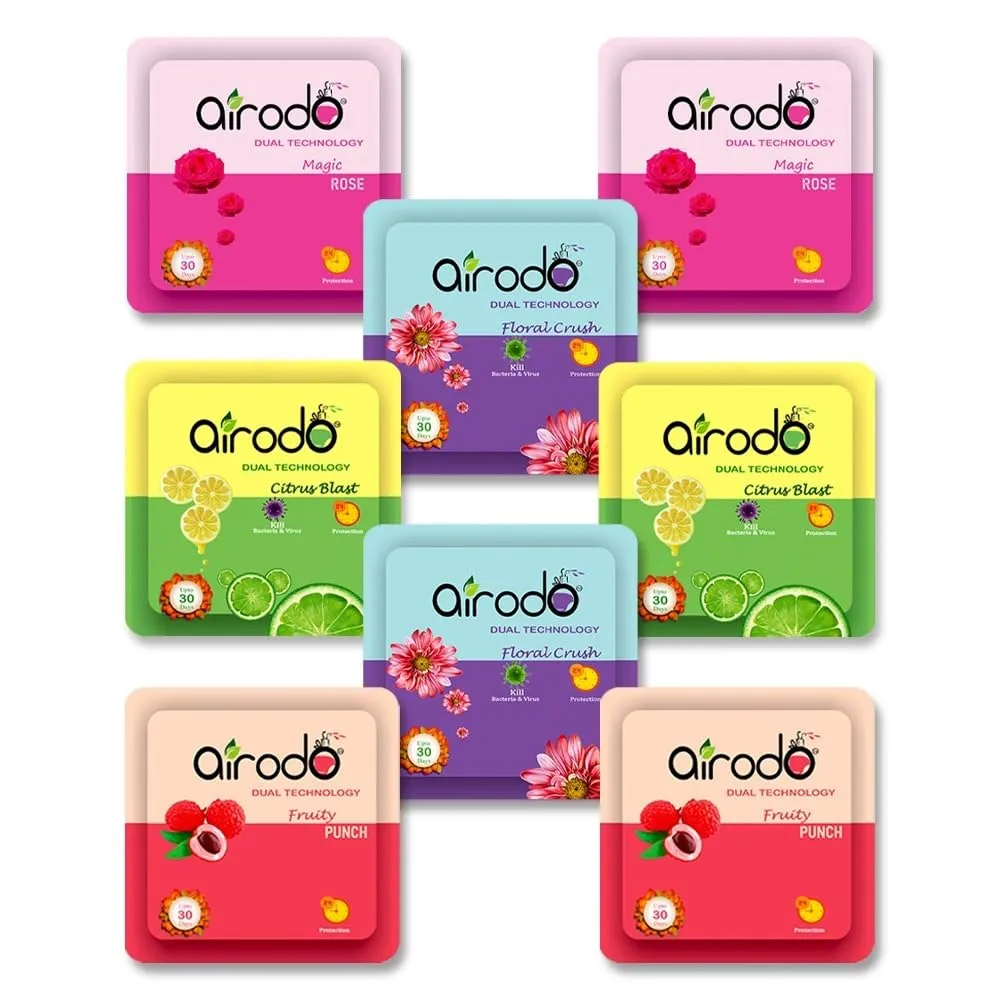 AIRODO Air Freshener Power Pocket Gel For Bathroom and Toilet, Fragrance Booster, Lasts Upto 30 Days Assorted Mix Scents Pack of 8 Refill (8 x 10 g)