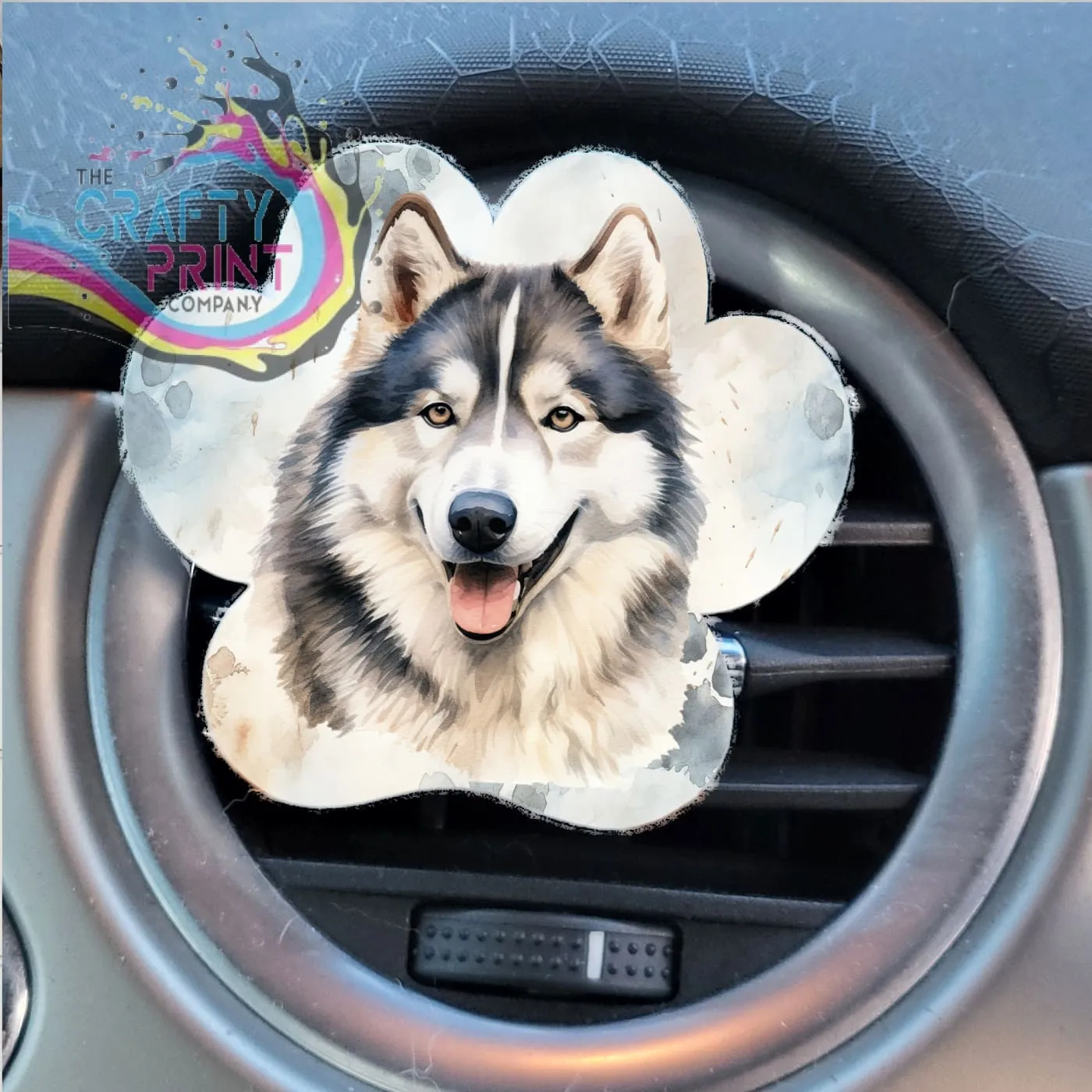 Alaskan Malamute Acrylic Paw Print Car Vent Clip on Air Freshener