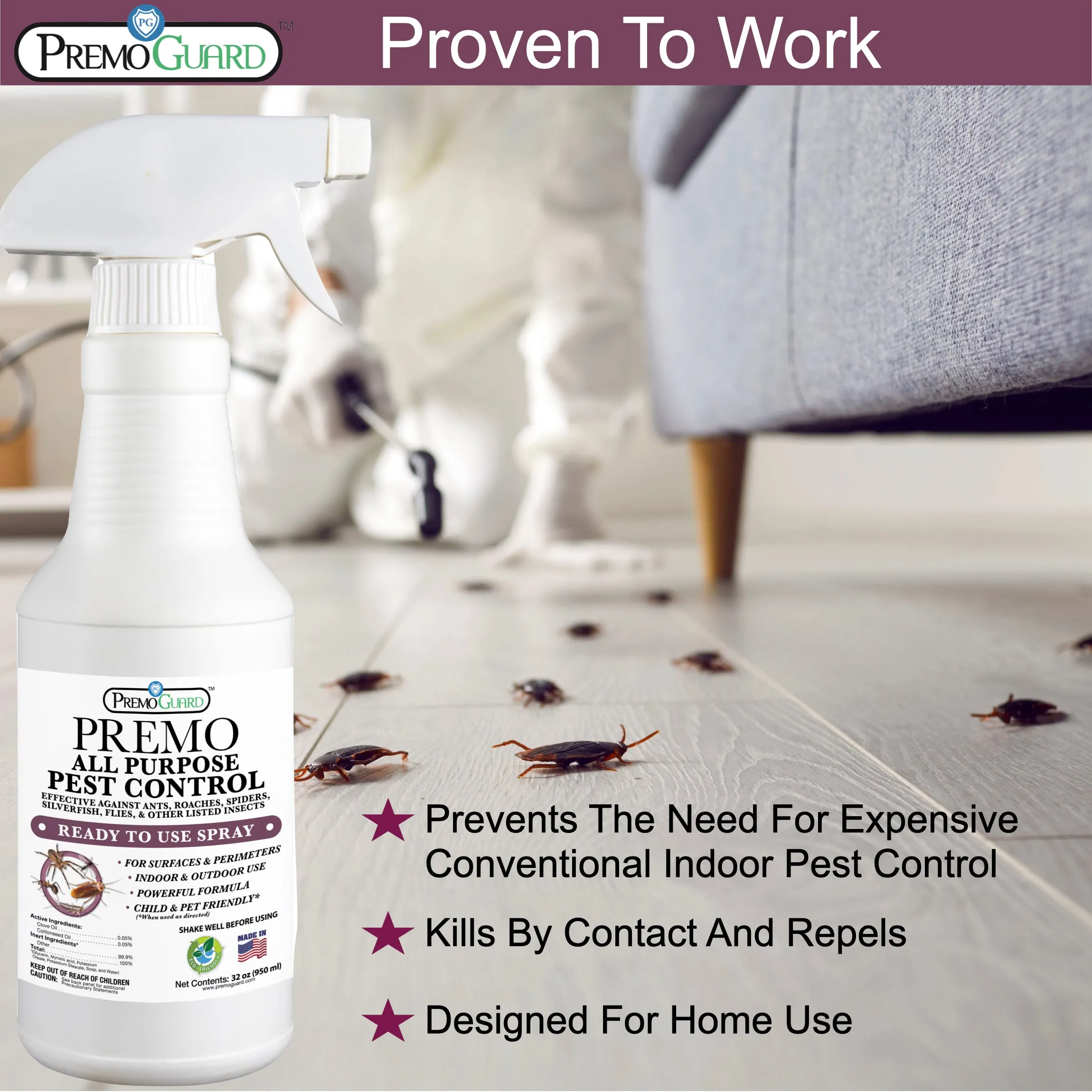 All Purpose Pest Control Spray - 32 oz -Plant Based All Natural Non-Toxic - By Premo Guard