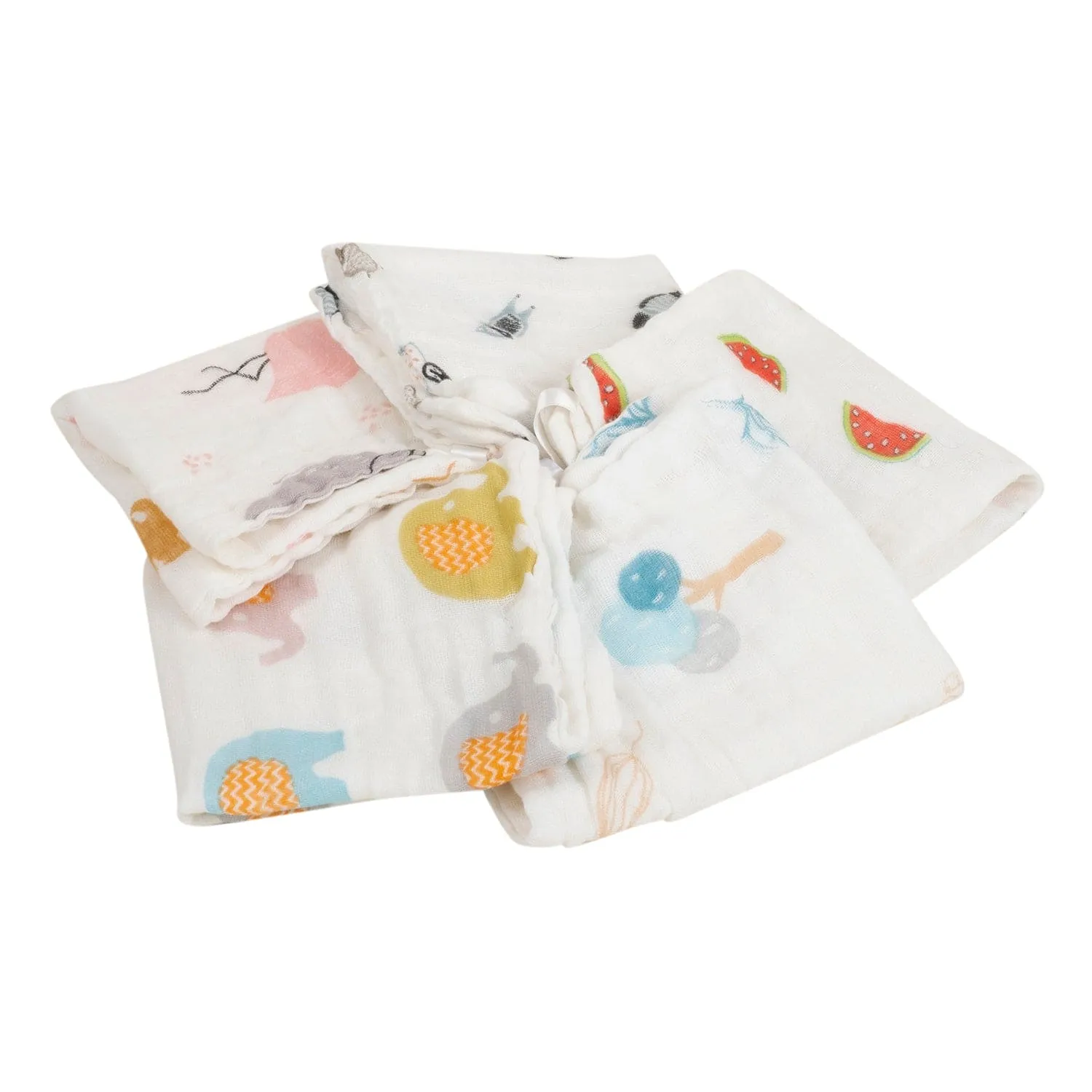 Baby Moo Animal Soft And Absorbent Muslin Napkins Set of 5 Wash Cloth - White