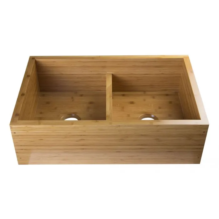 Bamboo 33" Double Bowl Farmhouse Sink