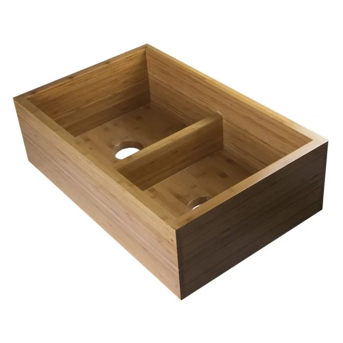 Bamboo 33" Double Bowl Farmhouse Sink