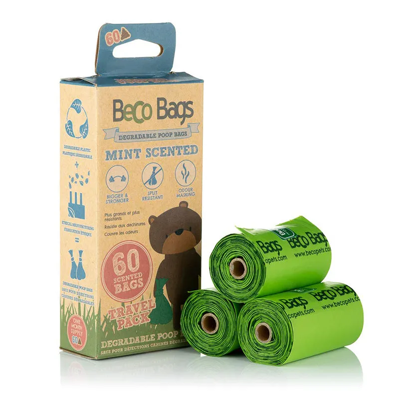 Beco Bags Travel Pack 60 Strong Large Poop Bags for Dogs and Degradable with Anti-tear