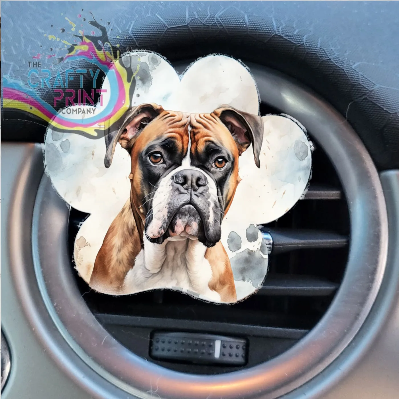 Boxer Acrylic Paw Print Car Vent Clip on Air Freshener