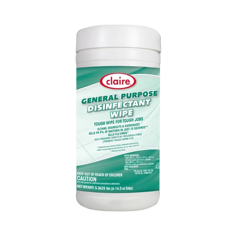 Claire® General Purpose Disinfectant Wipes (6" x 10" | 60 Wipe Canisters) – Case of 6