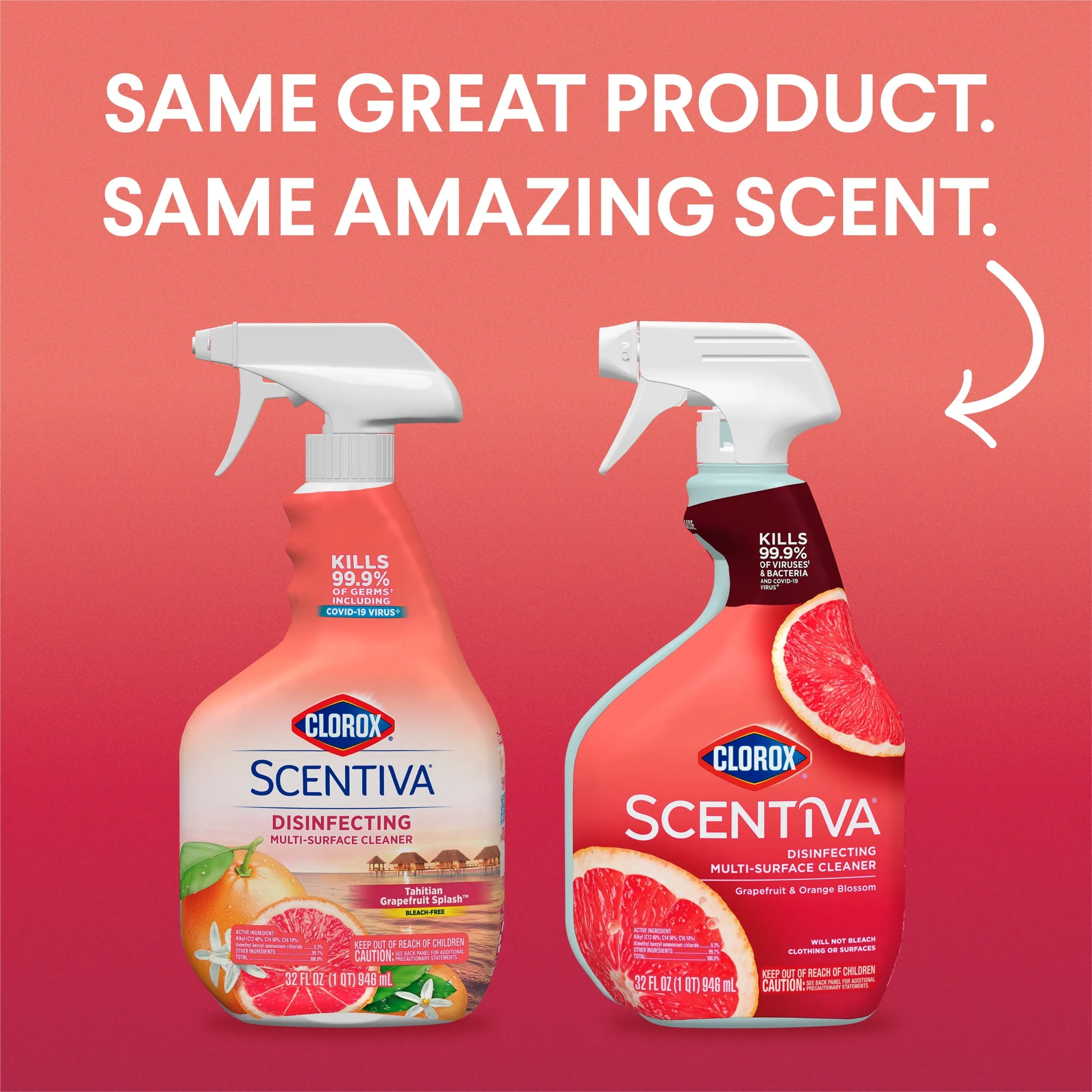 Clorox Scentiva Bleach-Free Multi-Surface Cleaner Spray, Grapefruit & Orange Blossom, 32 fl oz