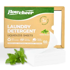 Eco Friendly Laundry Detergent Sheets - 60 Sheets, up to 120 Loads, Powerful Plant-Based Enzymes, Clean Strips for HE Machine, Fresh Scent