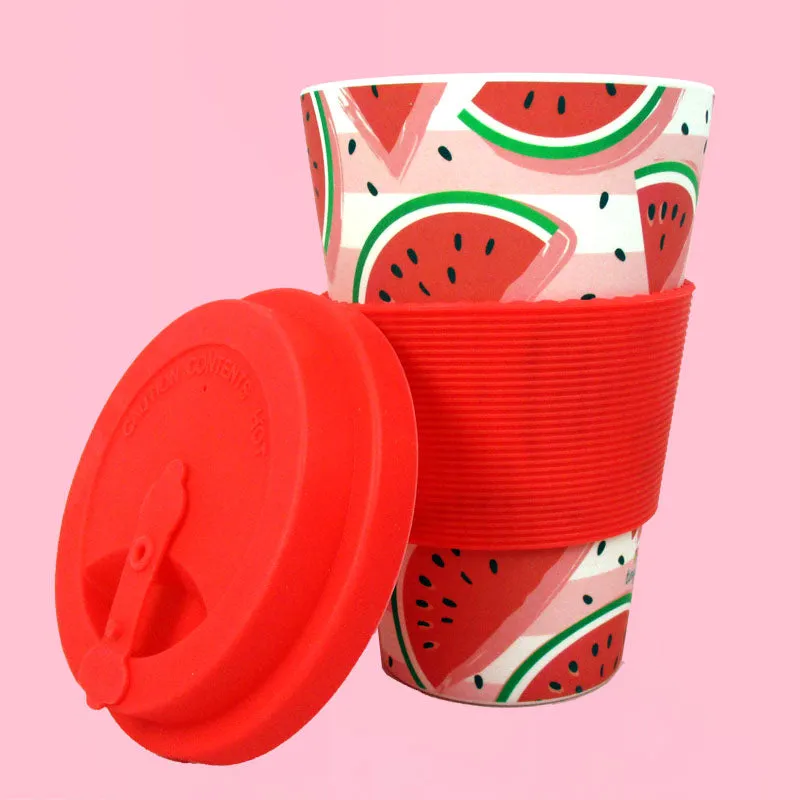 Eco-Friendly Reusable Plant Fiber Travel Mug with Watermelon Design