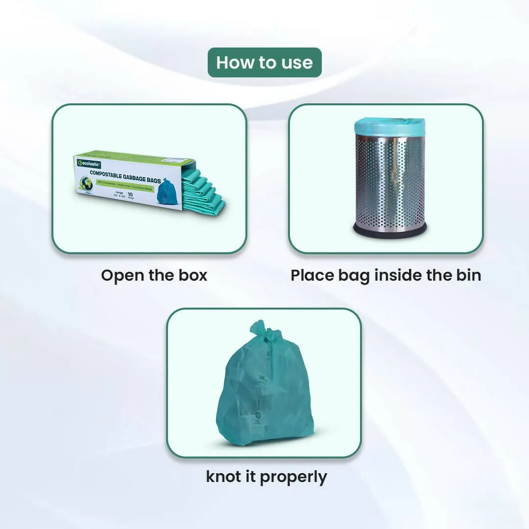 Ecolastic 100% Compostable & Eco-friendly Garbage Bags I SMALL (17 x 19 in.) I 45 bags I Pack of 3 I Capacity 20L I Green Colour