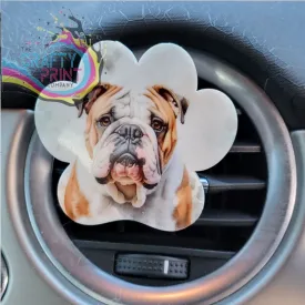 English Bulldog Acrylic Paw Print Car Vent Clip on Air Freshener