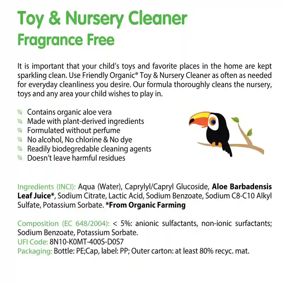 Friendly Organic 250ml Fragrance Free Toy & Nursery Cleaner, Clear