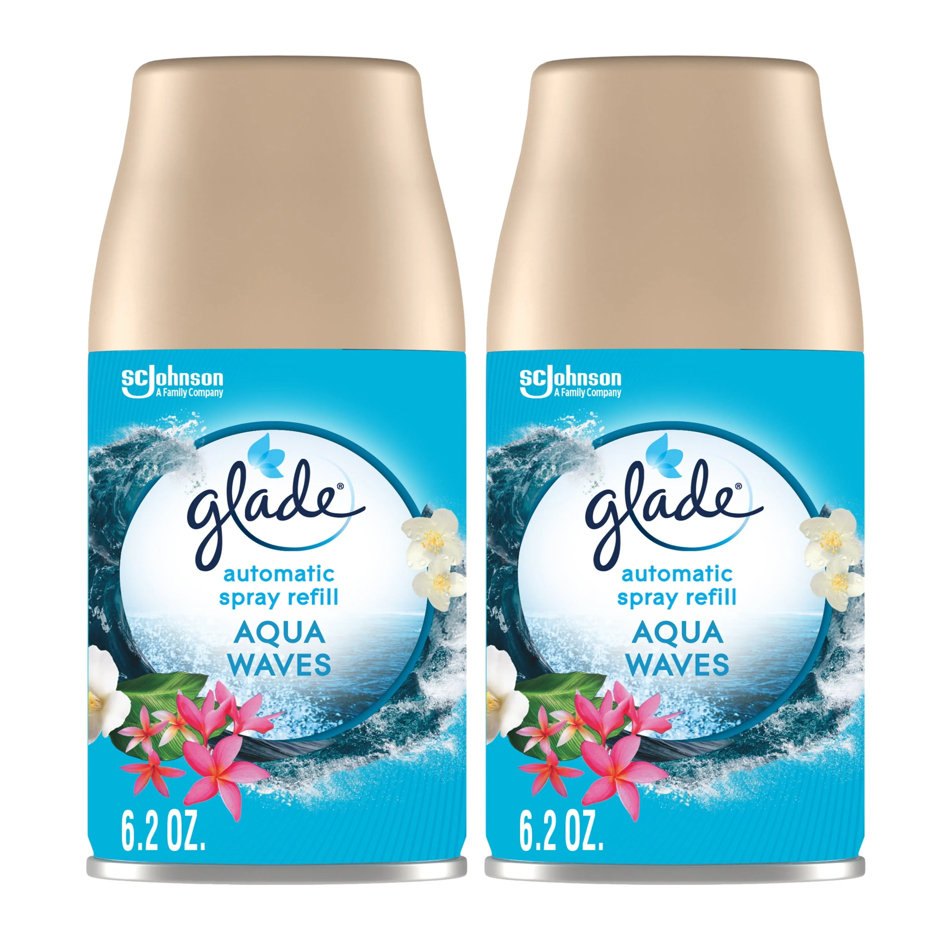 Glade Automatic Spray Refill, Air Freshener, Aqua Waves, 2 Refills, 2 x 6.2 Oz