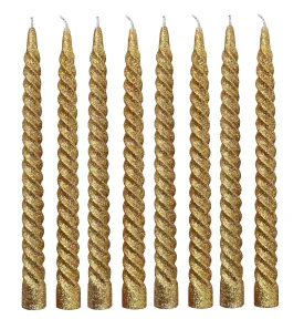 LUCES Paraffin Wax Gold Spiral Candles Stick Taper Smokeless Dripless Scented Twisted for Party Home Dinner Table Decor Set of 8 Burn Time 8 Hour