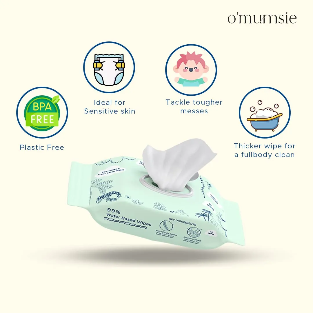 Omumsie 99% Pure Water (Unscented)Thickest Plant Based Baby Wipes Pack of 4