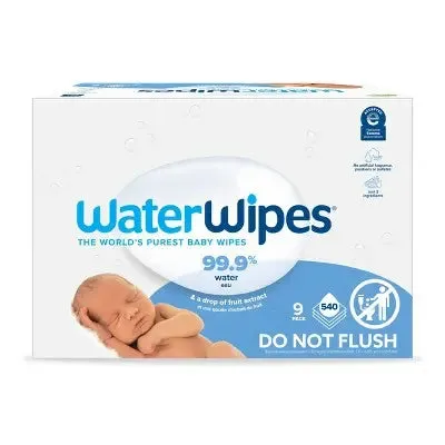 Open Box - WaterWipes Plastic-Free Original Unscented 99.9% Water Based Baby Wipes - 540ct