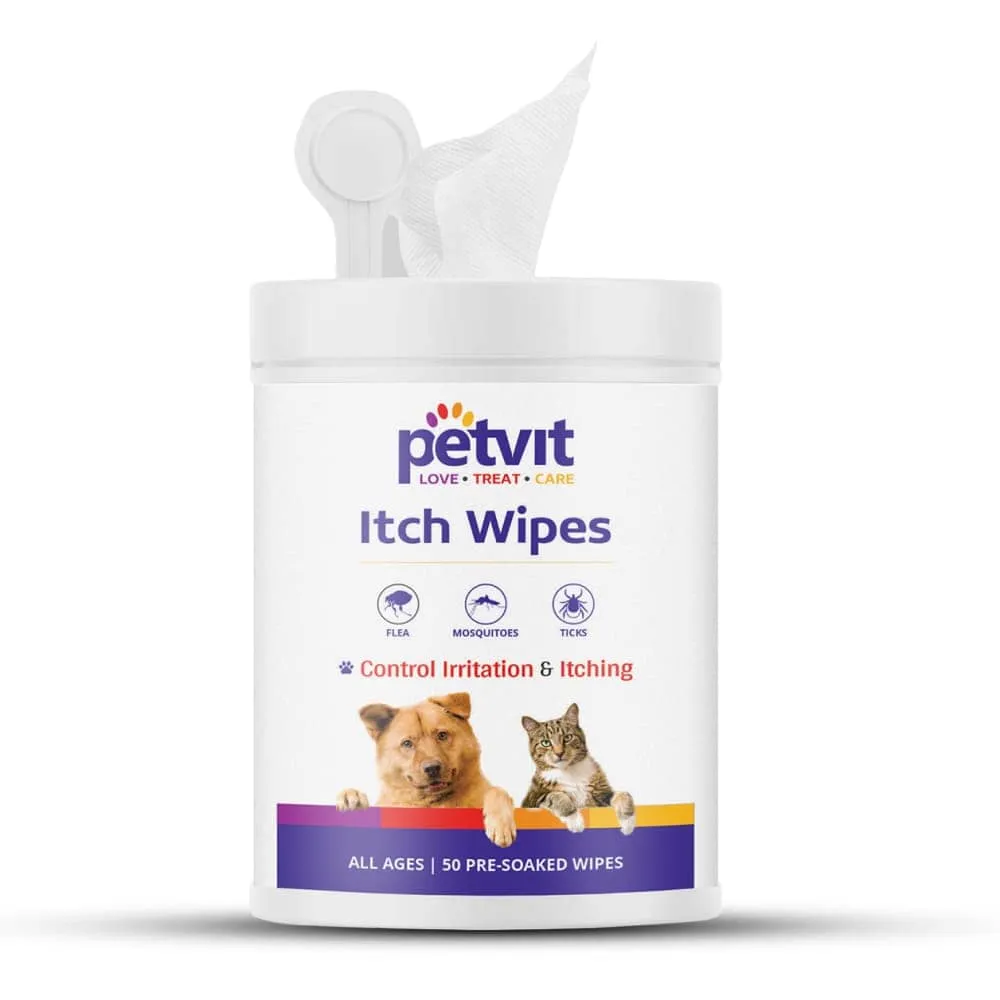 Petvit Itch Wipes and Dogsee Veda ITCH RELIEF Aloe Vera Shampoo for Dogs Combo