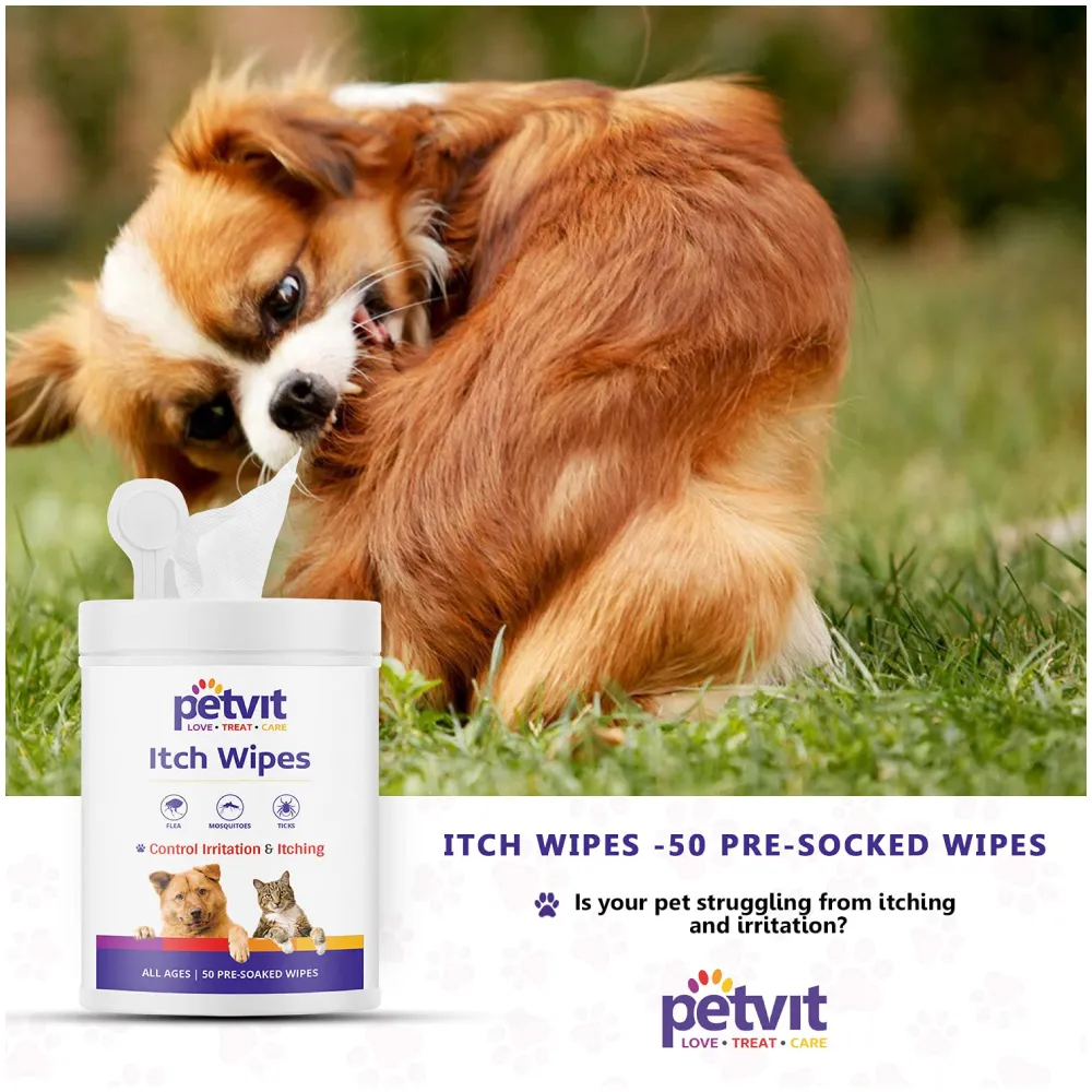 Petvit Itch Wipes and Dogsee Veda ITCH RELIEF Aloe Vera Shampoo for Dogs Combo