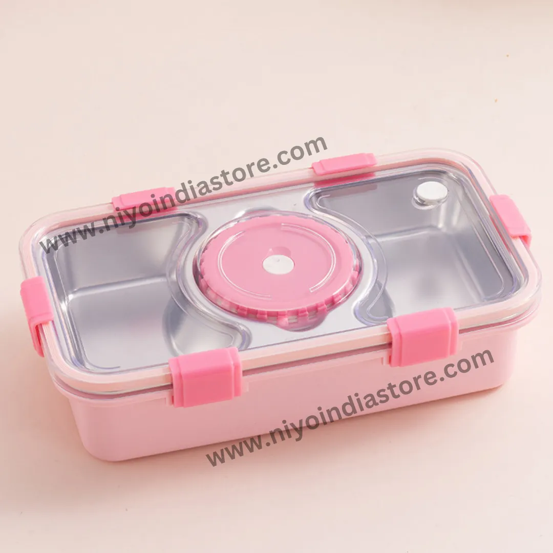 Pink Stainless Steel Lunch Box (750ml) and 304 Stainless Steel Bottle (600ml) Combo