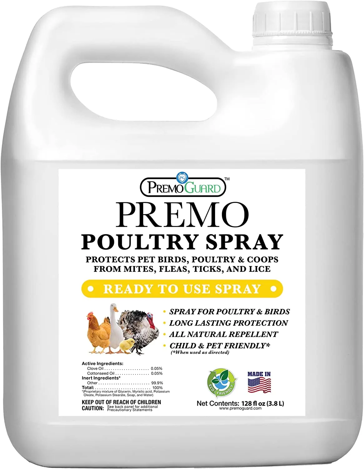 Poultry Spray 128 oz - All Natural Non Toxic - Plant Based All Natural Non-Toxic - By Premo Guard