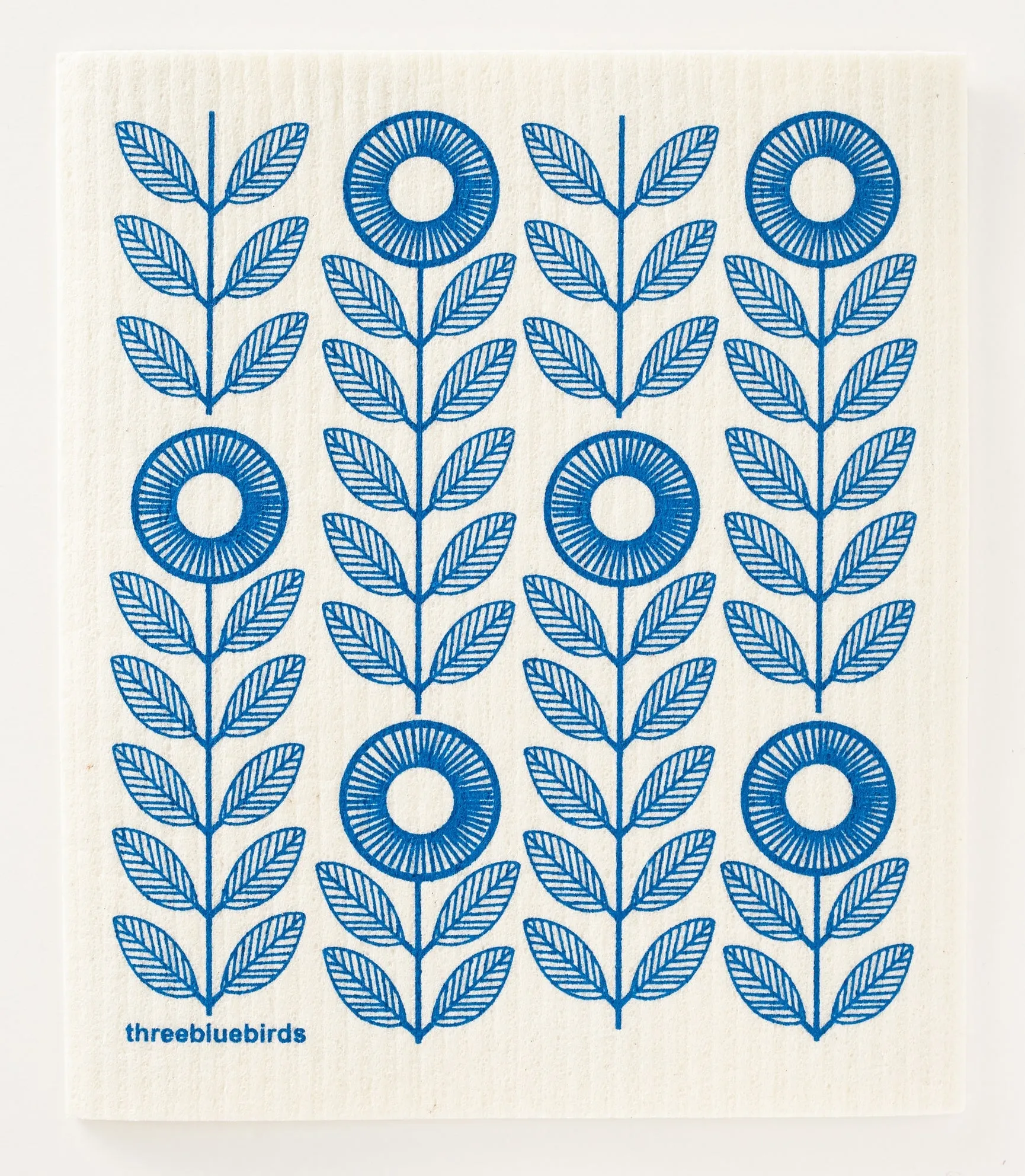 Swedish Dish Cloth - Blue Scandi flowers