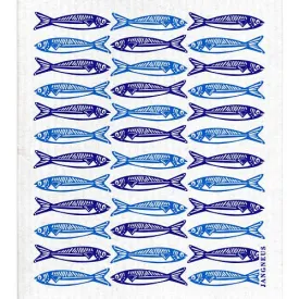 Swedish Dish Cloth - Sardines Blue Folk Print