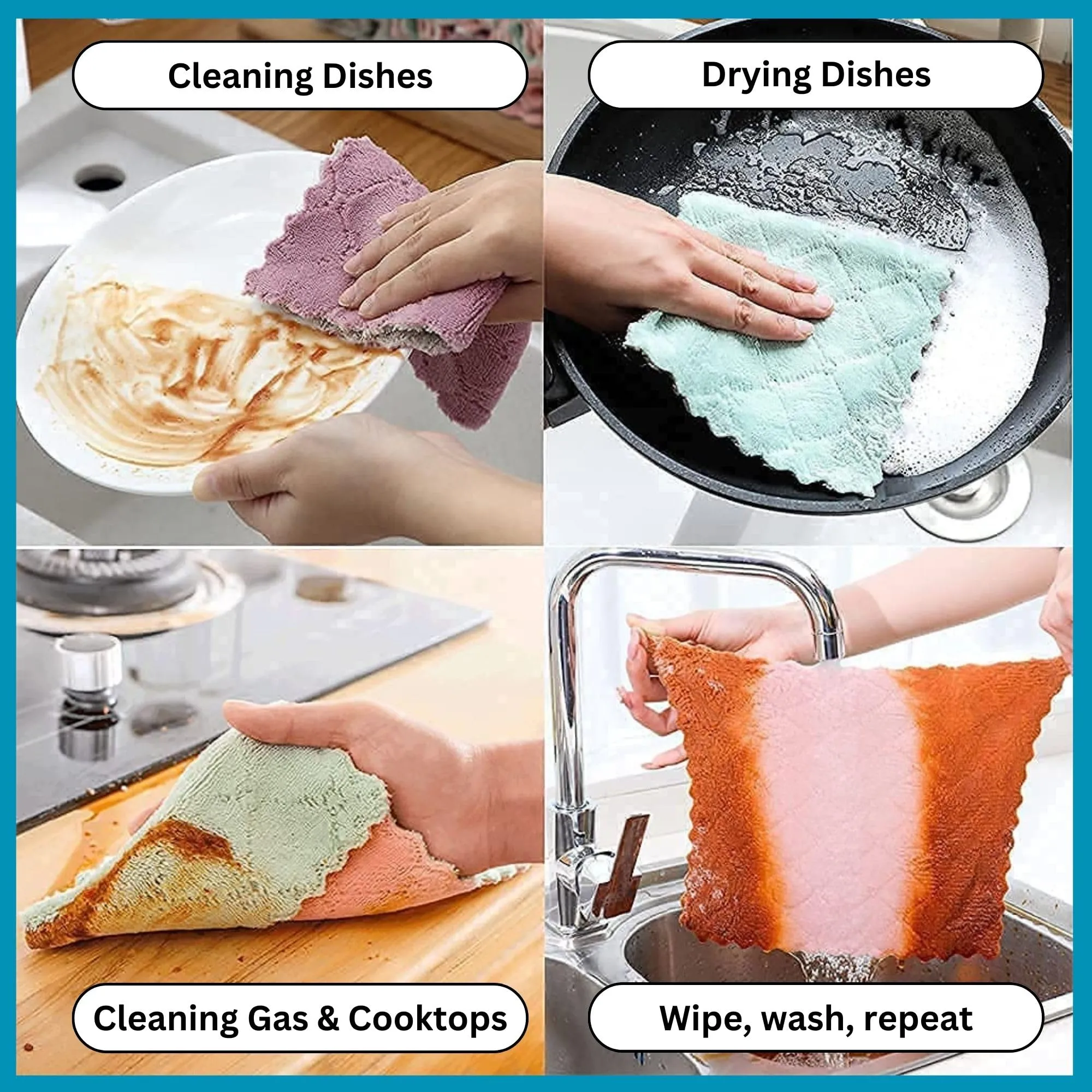 SynSo Kitchen Clothes for Cleaning 8 Pcs Reusable Wash Cloths Microfiber Lint Free Soft Absorbent Best Dish Cloths Utensils Mirror Eyeglass Gas Stove Pack - 25 cm