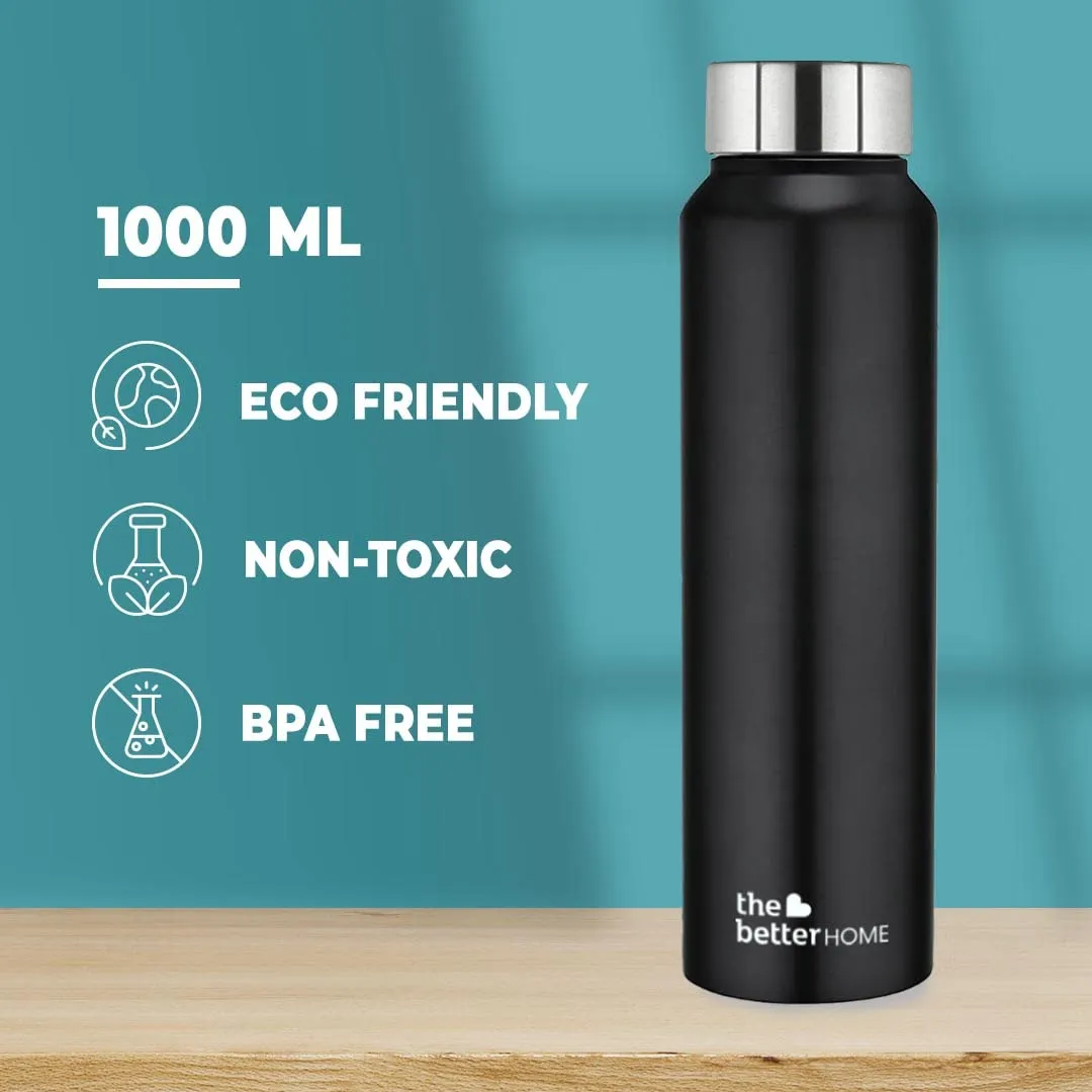 The Better Home 1000 Stainless Steel Water Bottle 1 Litre | Rust-Proof, Lightweight, Leak-Proof & Durable | Eco-Friendly, Non-Toxic & BPA Free Water Bottles 1  Litre | Black (Pack of 50)