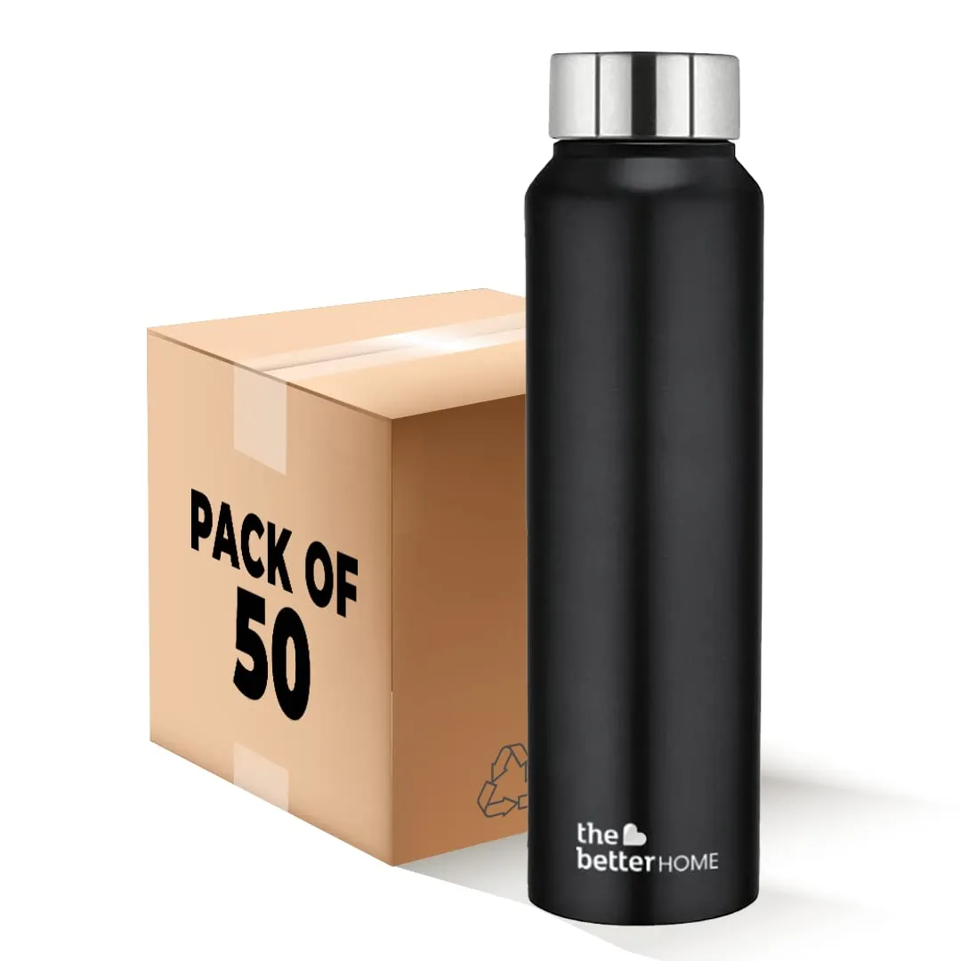 The Better Home 1000 Stainless Steel Water Bottle 1 Litre | Rust-Proof, Lightweight, Leak-Proof & Durable | Eco-Friendly, Non-Toxic & BPA Free Water Bottles 1  Litre | Black (Pack of 50)