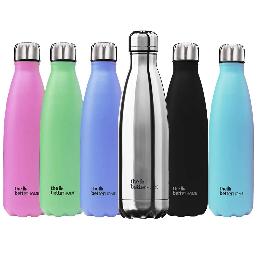 The Better Home 500 Stainless Steel Insulated Water Bottle 500ml | Thermos Flask 500ml | Hot and Cold Steel Water Bottle 500ml (Pack of 2, Silver)