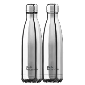 The Better Home 500 Stainless Steel Insulated Water Bottle 500ml | Thermos Flask 500ml | Hot and Cold Steel Water Bottle 500ml (Pack of 2, Silver)