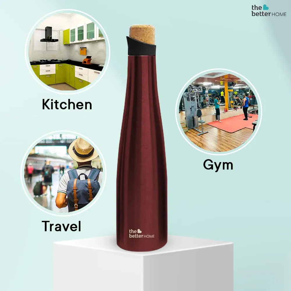 The Better Home Insulated Cork Water Bottle|Hot & Cold Water Bottle 750 Ml -Wine |Easy Pour| Bottle for Fridge/School/Outdoor/Gym/Home/Office/Boys/Girls/Kids, Leak Proof (Pack of 8, Wine)