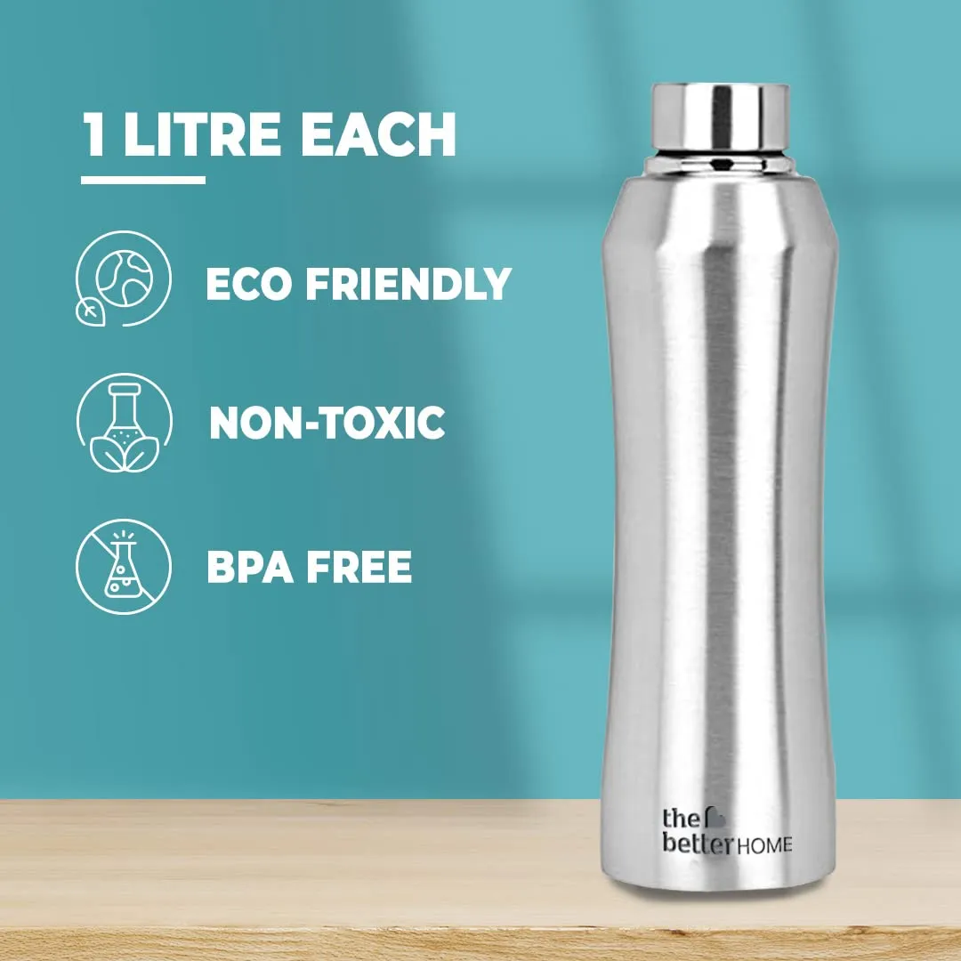 The Better Home Stainless Steel Water Bottle 1 Litre (Pack of 100) | Non-Toxic & BPA Free Water Bottles 1  Litre | Rust-Proof, Lightweight, Leak-Proof & Durable Steel Bottle For Home, Office & School