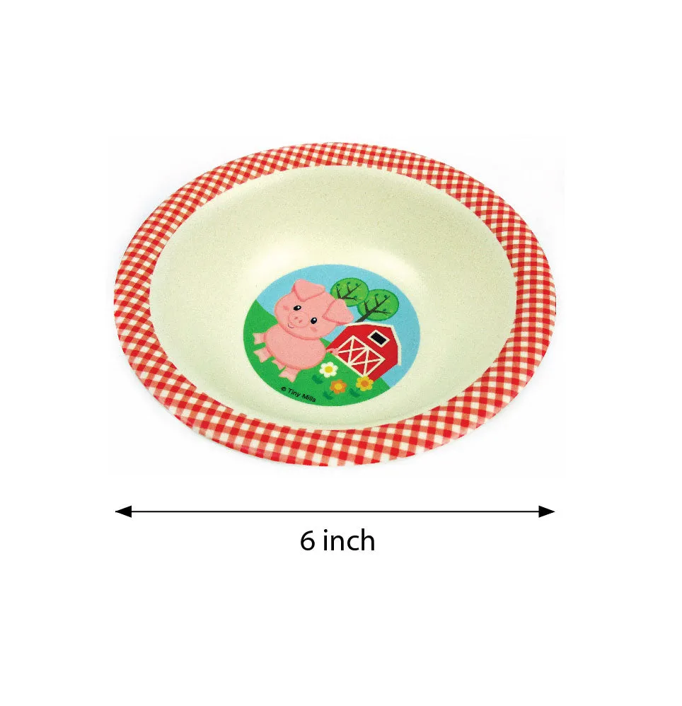 TINYMILLS 5-Piece Eco-Friendly Plant Fiber Dinnerware Set with Farm Animals Design