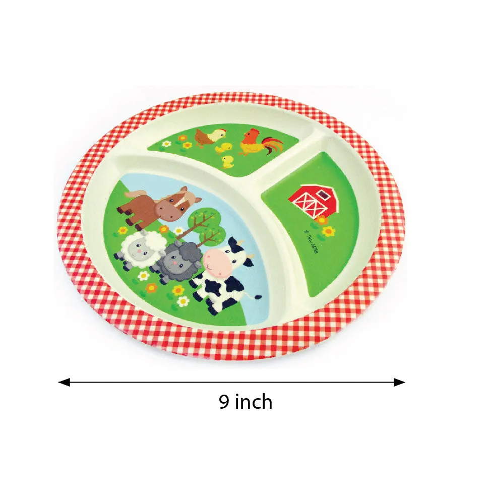 TINYMILLS 5-Piece Eco-Friendly Plant Fiber Dinnerware Set with Farm Animals Design