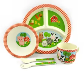 TINYMILLS 5-Piece Eco-Friendly Plant Fiber Dinnerware Set with Farm Animals Design