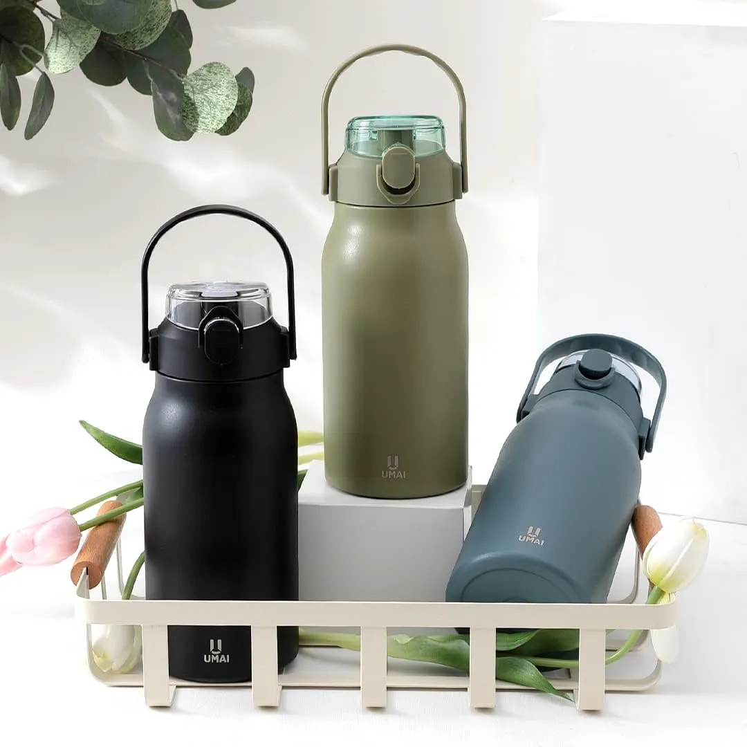 Urbane Home Insulated Stainless Steel Bottle 1 litre with Sipper Lid-Double Wall |Leak Proof|Rust Proof|Keeps Drinks Hot/Cold for 6-12 Hours|Flip Up Handle| Easy to Carry (Black) (Pack of 40)