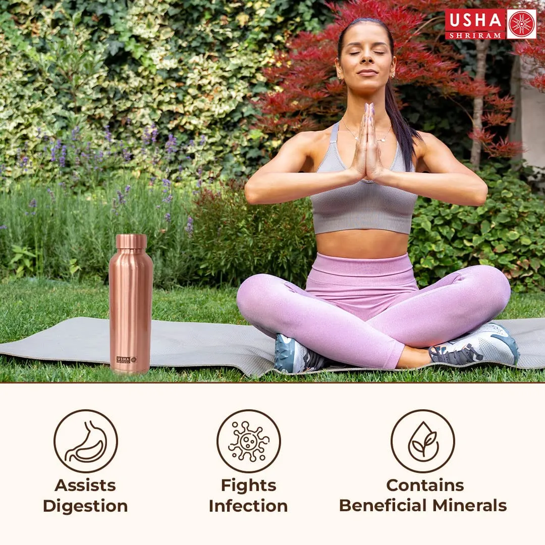 USHA SHRIRAM Pure Copper Water Bottle (1 L) & Copper Jug (2L)| Eco-Friendly, Biodegradable & Non-Toxic | Water Bottle for Kids & Adults | Lightweight, Leak-Proof, Durable & Rust-Free Tamba Bottle