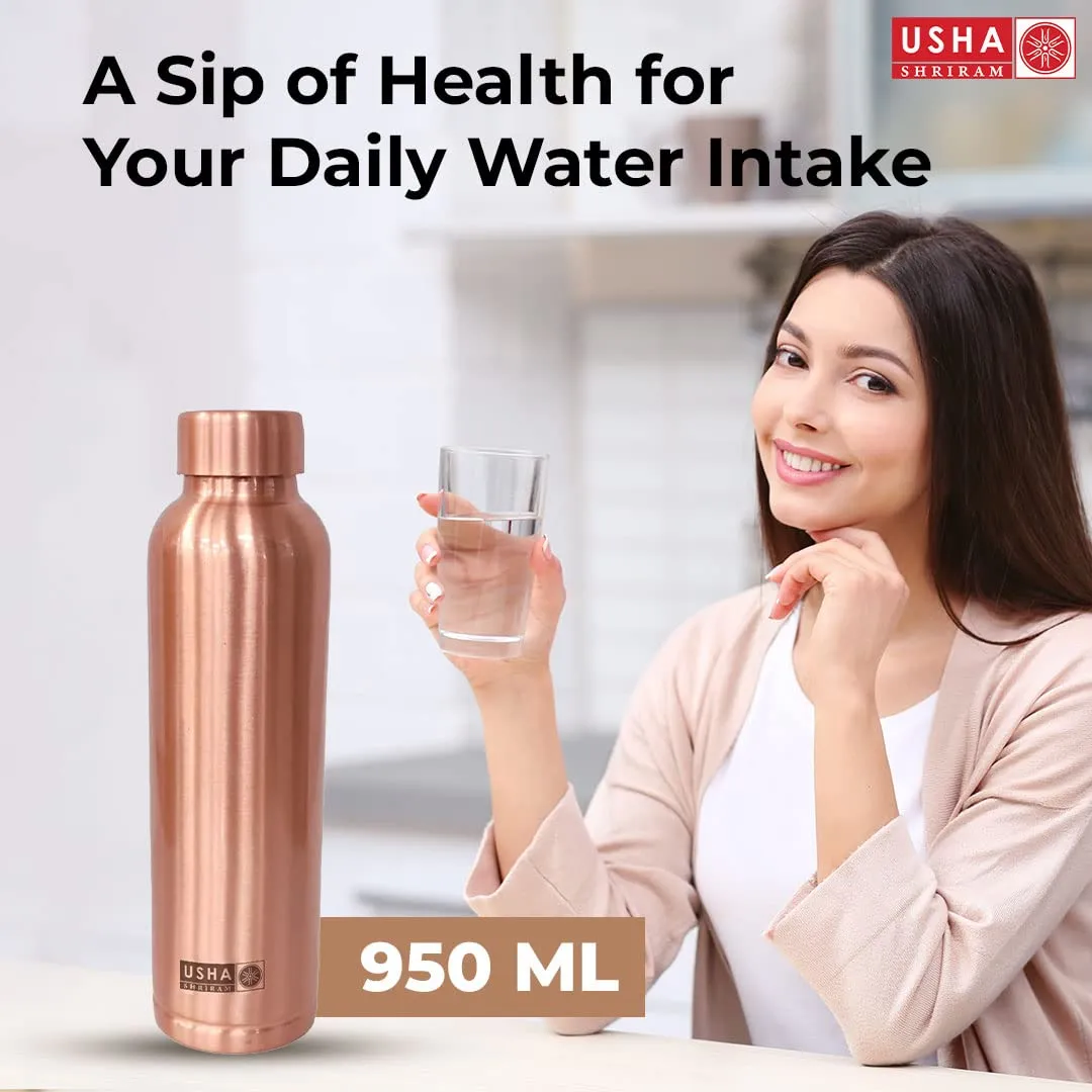 USHA SHRIRAM Pure Copper Water Bottle (1 L) & Copper Jug (2L)| Eco-Friendly, Biodegradable & Non-Toxic | Water Bottle for Kids & Adults | Lightweight, Leak-Proof, Durable & Rust-Free Tamba Bottle