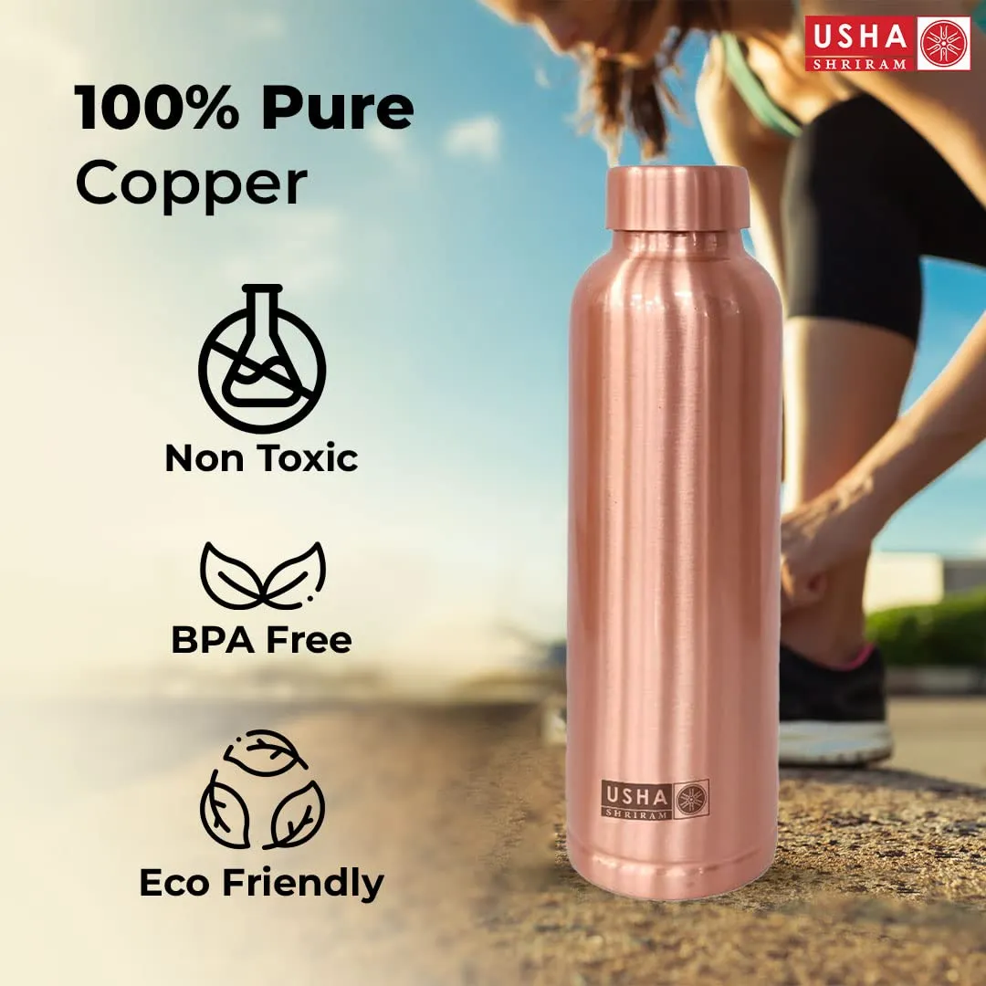 USHA SHRIRAM Pure Copper Water Bottle (1 L) & Copper Jug (2L)| Eco-Friendly, Biodegradable & Non-Toxic | Water Bottle for Kids & Adults | Lightweight, Leak-Proof, Durable & Rust-Free Tamba Bottle