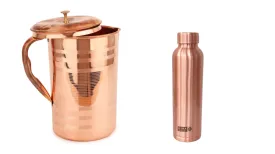 USHA SHRIRAM Pure Copper Water Bottle (1 L) & Copper Jug (2L)| Eco-Friendly, Biodegradable & Non-Toxic | Water Bottle for Kids & Adults | Lightweight, Leak-Proof, Durable & Rust-Free Tamba Bottle