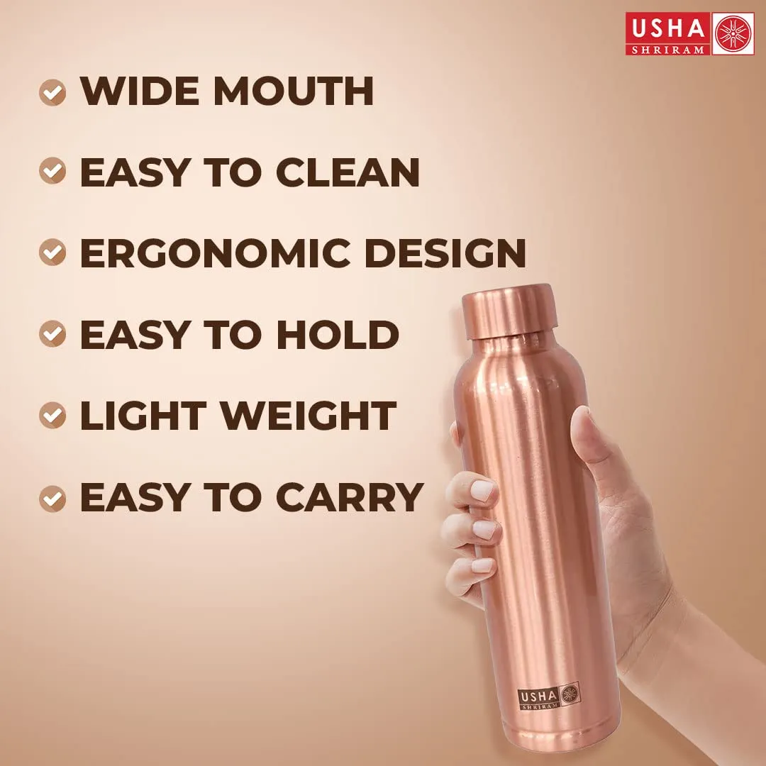 USHA SHRIRAM Pure Copper Water Bottle (1 L) & Copper Jug (2L)| Eco-Friendly, Biodegradable & Non-Toxic | Water Bottle for Kids & Adults | Lightweight, Leak-Proof, Durable & Rust-Free Tamba Bottle