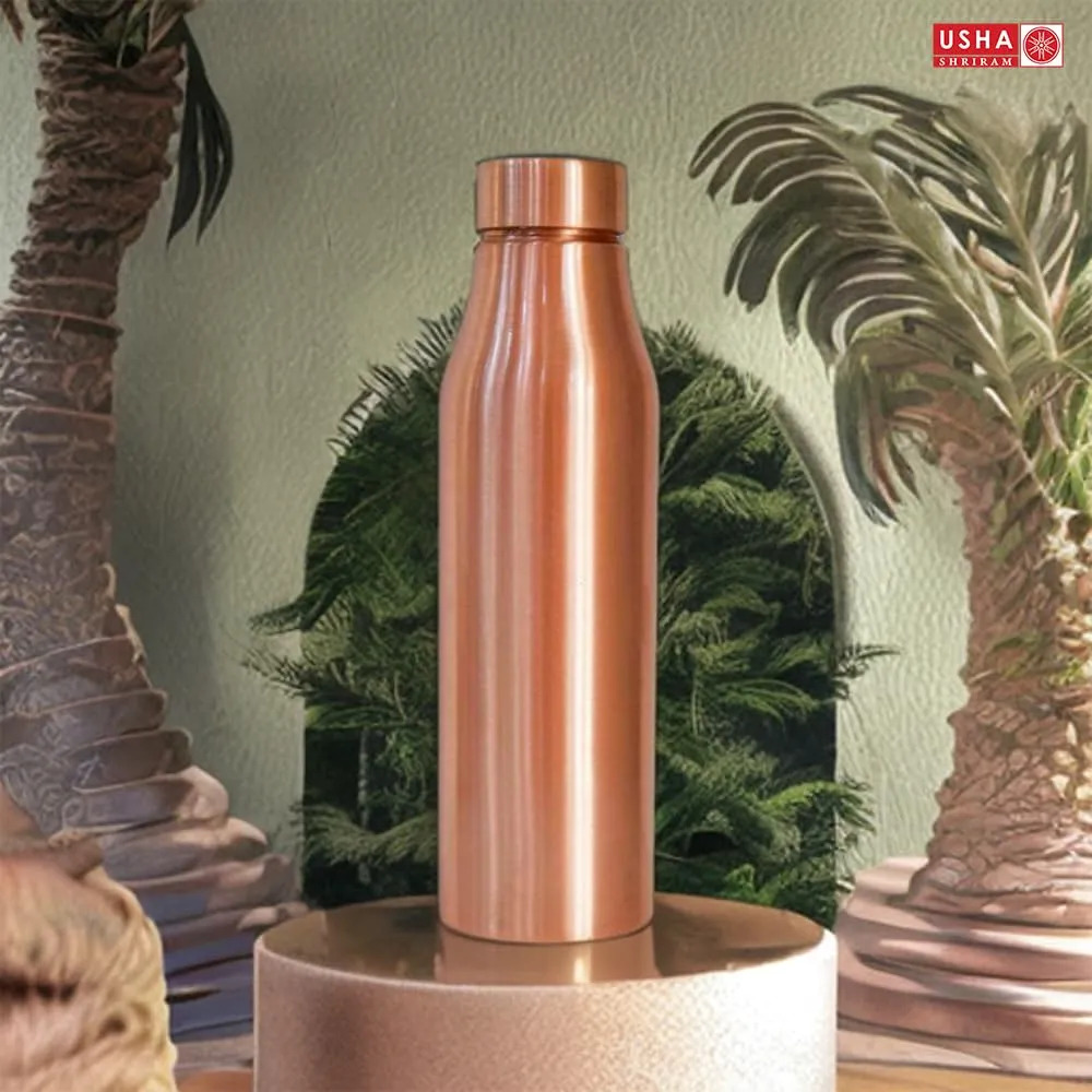 USHA SHRIRAM Pure Copper Water Bottle 1L | Eco-Friendly, Biodegradable & Non-Toxic | Water Bottle For Kids & Adults | Lightweight, Leak-Proof, Durable & Rust-Free Tamba Bottle, 950 Milliliters