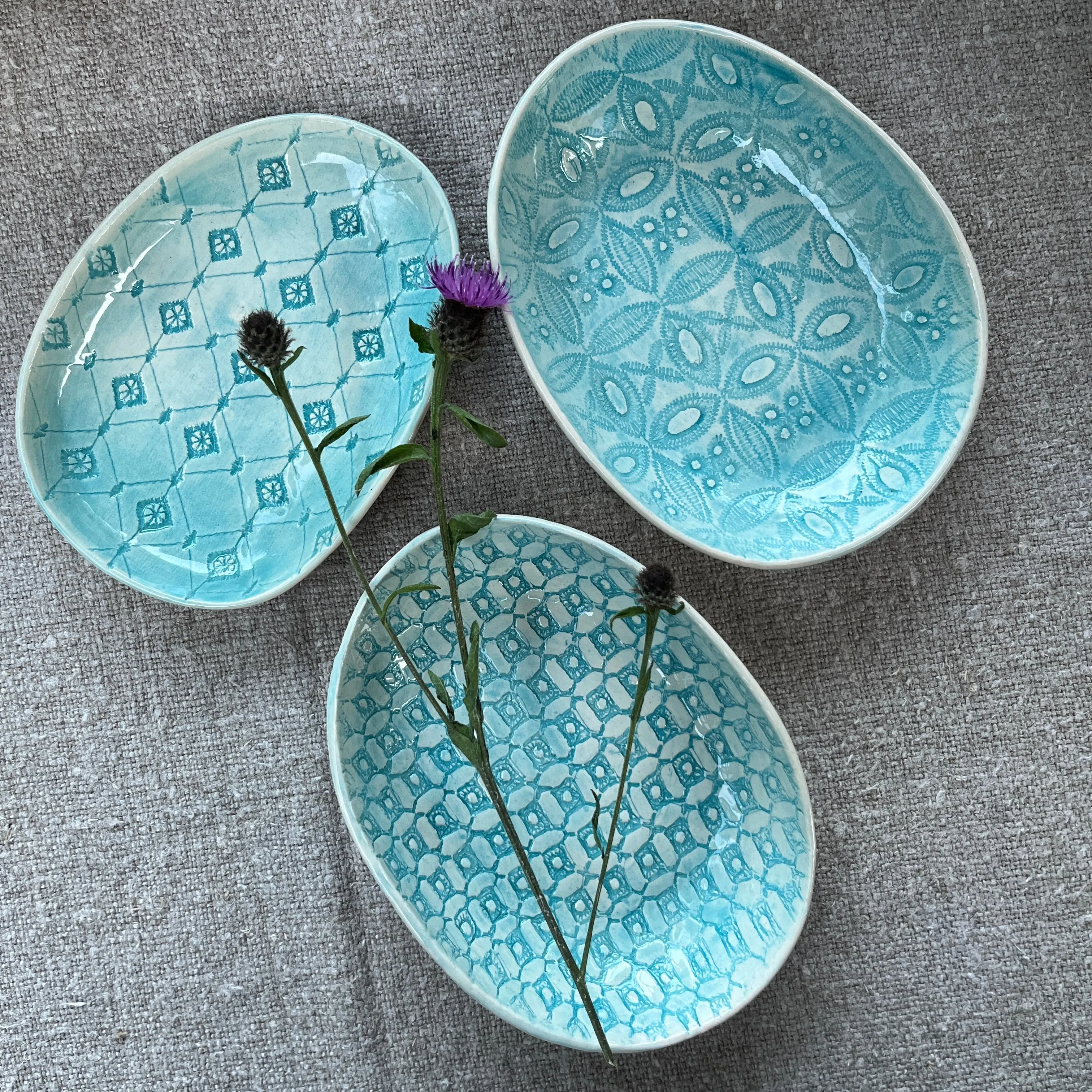 Wonki Ware Sushi or Tapas Dish - Turquoise Lace