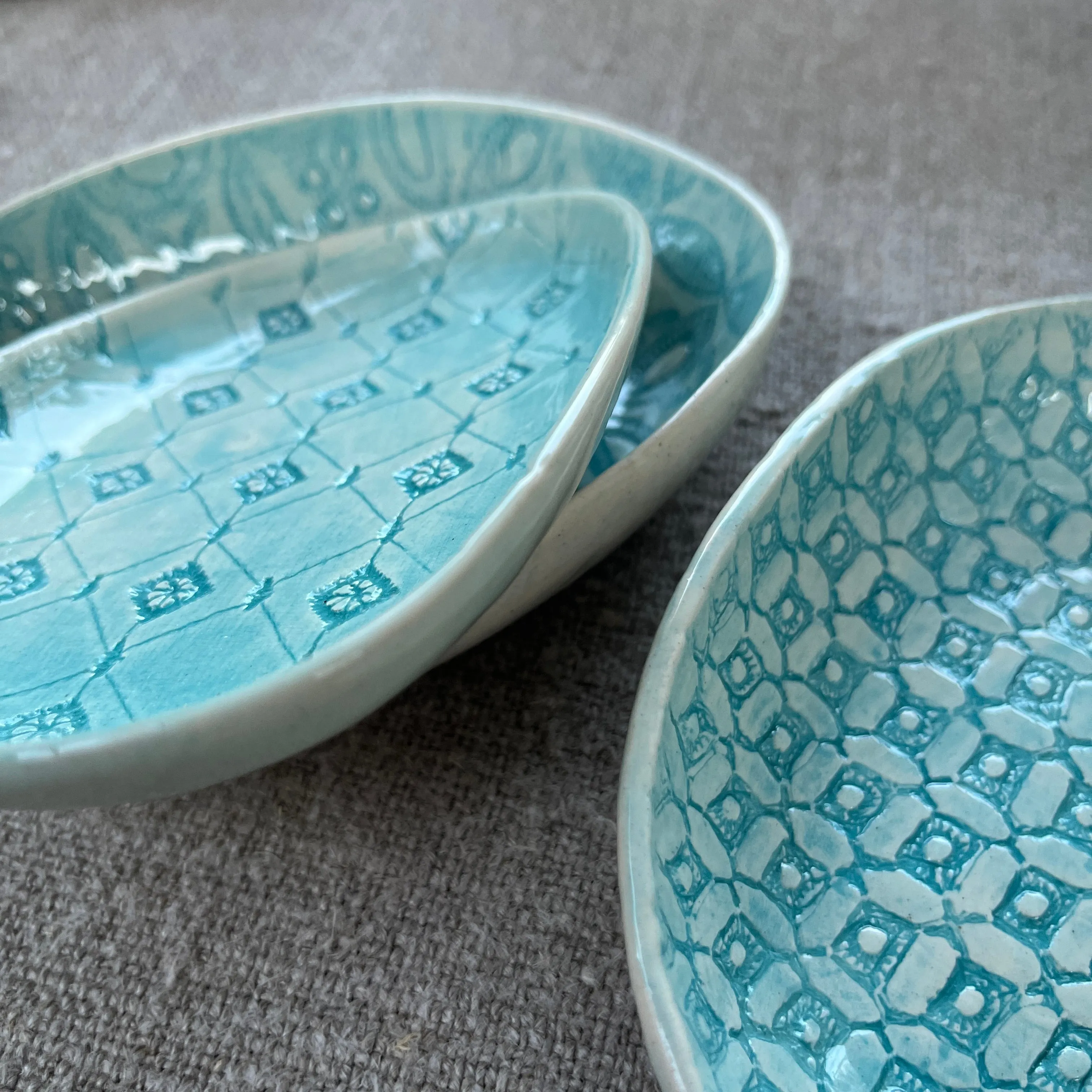 Wonki Ware Sushi or Tapas Dish - Turquoise Lace