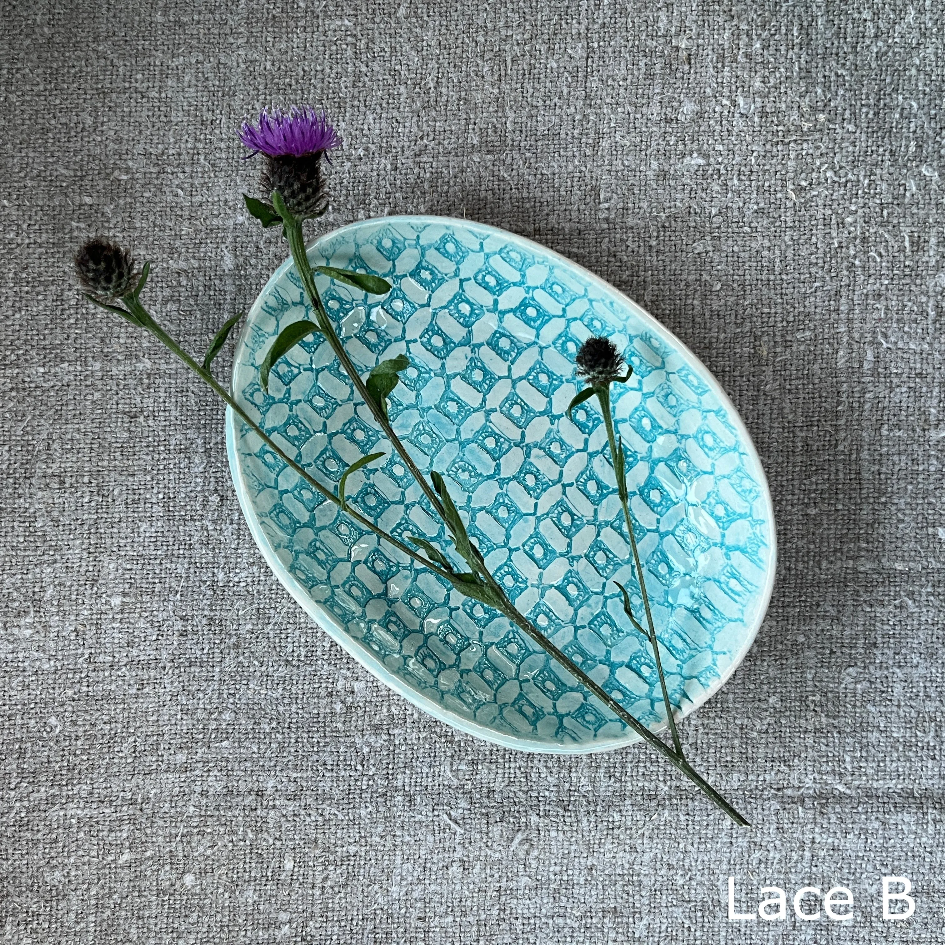 Wonki Ware Sushi or Tapas Dish - Turquoise Lace